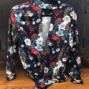 Floral choker button down bodysuit